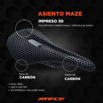 Asiento MTB X-Race Maze Full Carbon  3D Negro